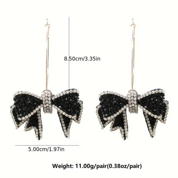 Red and Silver Rhinestone Bow Hoop Earrings - Picture 4 of 4